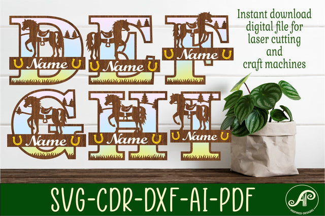 Horse monogram letter bundle Name signs SVG 3 layer SVG APInspireddesigns 