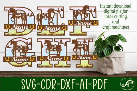Horse monogram letter bundle Name signs SVG 3 layer SVG APInspireddesigns 