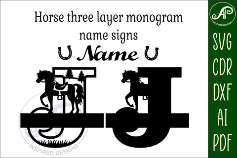 Horse monogram letter bundle Name signs SVG 3 layer SVG APInspireddesigns 