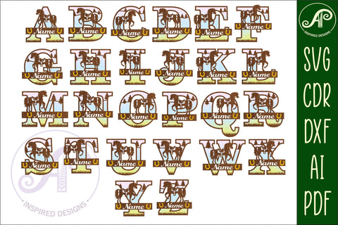 Horse monogram letter bundle Name signs SVG 3 layer SVG APInspireddesigns 