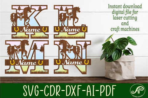 Horse monogram letter bundle Name signs SVG 3 layer SVG APInspireddesigns 