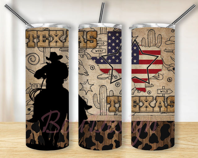 Horse Rodeo Western Cowhide Sublimation Template Wild West American flag Tumbler Gifts PNG Sublimation BouDesign 