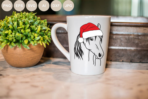Horse Santa Hat Svg, Christmas Svg, Christmas Cut file, Horse with Hat, Horse Svg, Horse Cut file, Christmas Animals, Shirt Svg, Print Png SVG BogeliaVector 