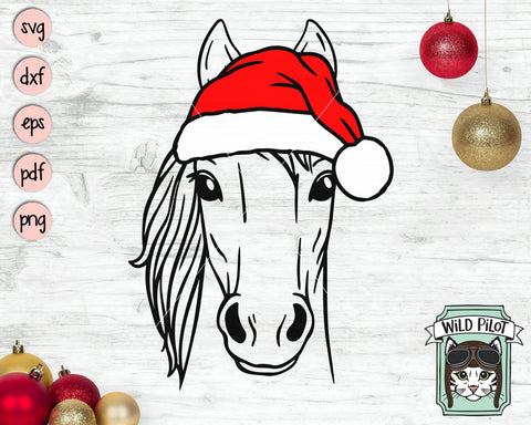 Horse Santa Hat SVG Cut File, Horse With Hat SVG, Christmas SVG File, Horse SVG, Christmas Cut File, Christmas Santa Hat SVG, Farm Christmas SVG SVG Wild Pilot 