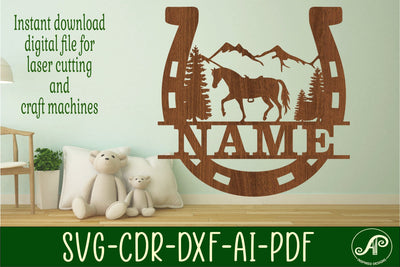 Horse shoe name sign svg laser cut template SVG APInspireddesigns 