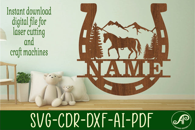Horse shoe name sign svg laser cut template SVG APInspireddesigns 