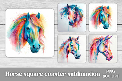 Horse square coaster sublimation | Animal coaster PNG Sublimation Svetana Studio 