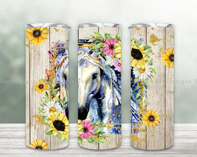 Horse Sunflowers 20 oz Skinny Tumbler Sublimation Design, Sunflowers Horse Tumbler Wrap PNG Sublimation ToriDesigns 