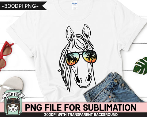 Horse Sunglasses SUBLIMATION designs png, Horse png, Sunset Sunglasses PNG file, Palm Tree glasses png, Beach Vacation png, Summer Animal glasses png Sublimation Wild Pilot 