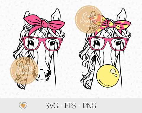 Horse svg, Bandana, glasses, bubble gum, Horse head svg SVG Pretty Meerkat 