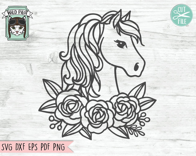 Horse SVG File, Horse Flowers SVG, Horse Cut File, Horse Floral SVG, Horse Flower Cut File, Horse Clipart, Cute Horse Vector, Equestrian SVG SVG Wild Pilot 