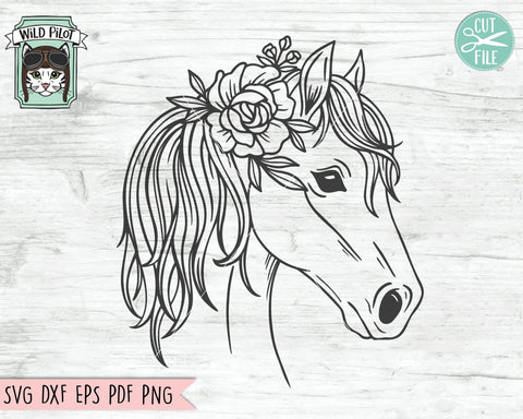 Horse SVG File, Horse With Flower Crown SVG, Horse Cut File, Animal Face SVG, Floral Crown SVG, Horse With Flowers On Head SVG, Cute Horse Face SVG SVG Wild Pilot 