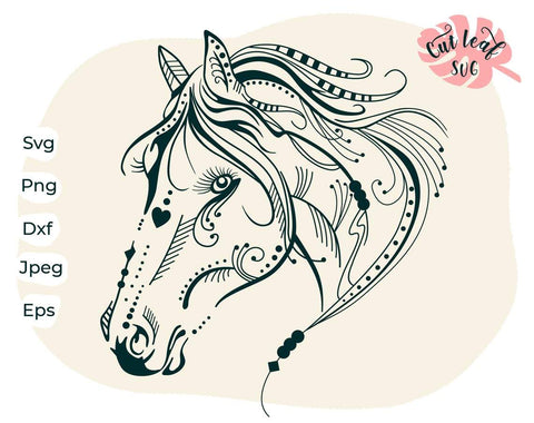 Horse svg, horse head svg, mandala svg, zentangle svg, zentangle horse svg, horse mandala svg, horse clipart, farm svg, country svg SVG CutLeafSvg 