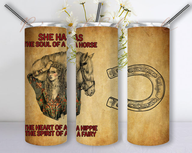 Horse Tumbler Cup Hippie Horse Lover Girl Sublimation Designs Downloads, Skinny Tumbler 20oz Design Download PNG Sublimation PixelChick 