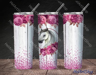 Horse Tumbler PNG, Floral SKINNY TUMBLER Png Sublimation _HelArtShop_ 