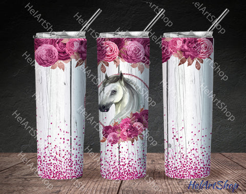 Horse Tumbler PNG, Floral SKINNY TUMBLER Png Sublimation _HelArtShop_ 