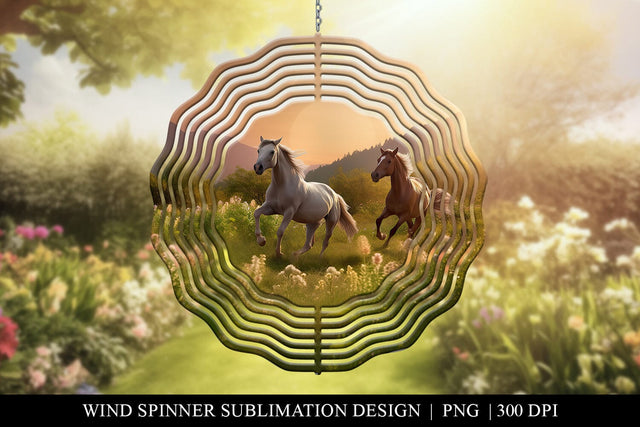 Horse Wind Spinner PNG, Wild Horses Garden Spinner Sublimation BijouBay 