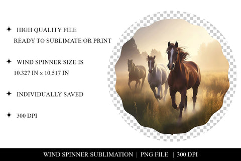 Horse Wind Spinner Png, Wild Horses Wind Spinner Sublimation Design Sublimation BijouBay 