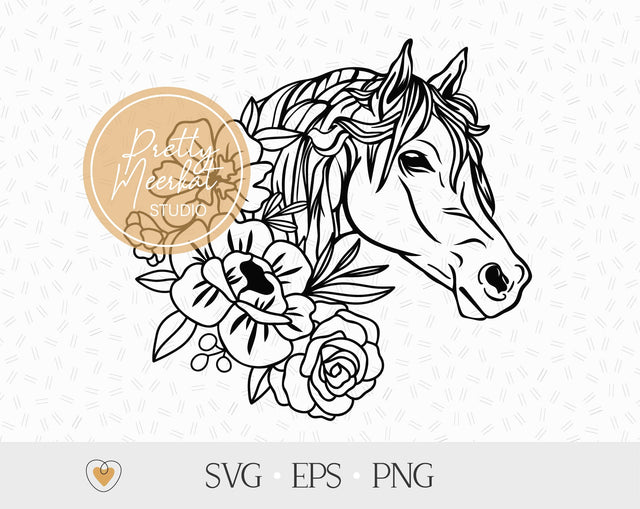 Horse with flowers svg, Floral horse svg, Horse head png, Horse lover SVG Pretty Meerkat 