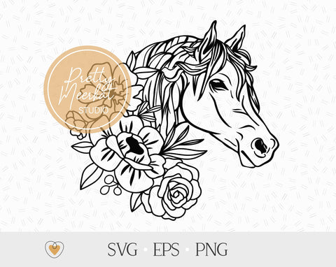 Horse with flowers svg, Floral horse svg, Horse head png, Horse lover SVG Pretty Meerkat 