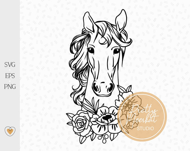 Horse with flowers svg, Floral horse svg, Horse lover, Horse head png SVG Pretty Meerkat 