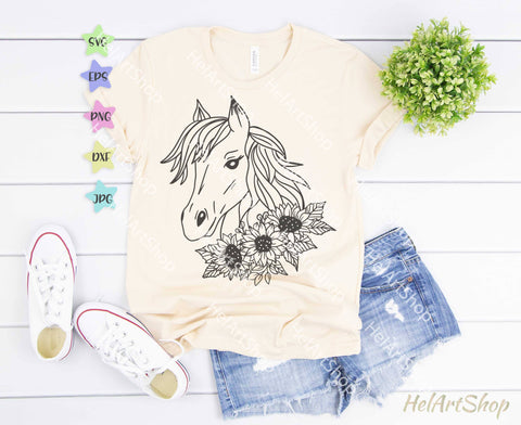 Horse With Sunflowers Svg, Floral horse svg SVG _HelArtShop_ 