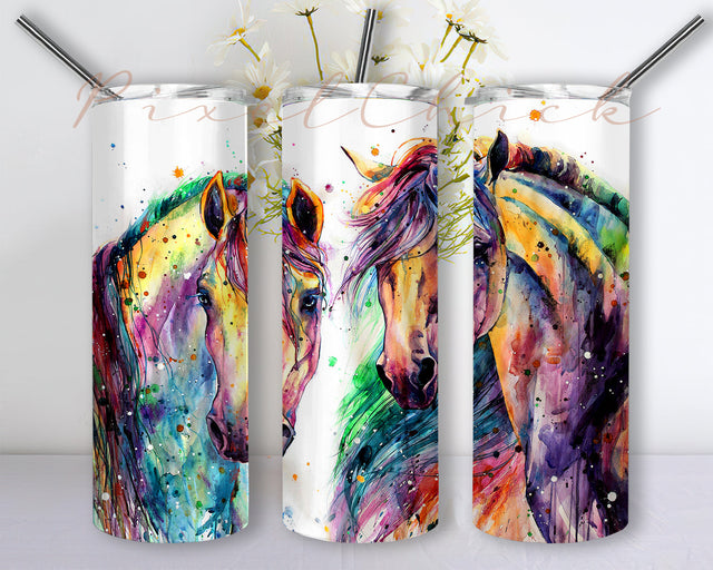Horses 20 oz Skinny Tumbler Wrap Png, Tumbler Png, Beautiful Long Hair Horse Tumbler Png Sublimation, Instant Download Sublimation PixelChick 