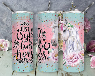 Horses Flower Tumbler Template, Horses 20oz Skinny Tumbler, Just A Girl Who Loves Horses Tumbler Png, Horses Sublimation Design for Straight, Instant Download Sublimation DesignSVG 