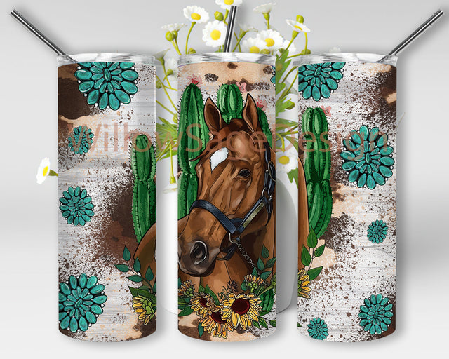 Horses Gemstone 20oz Skinny Tumbler, Sunflower Cactus Tumbler Png, Country Tumbler, Western Horses Sublimation Design, Horses Sunflower Cactus Png Design Straight , Downloads Instant Sublimation WillowSageDesign 