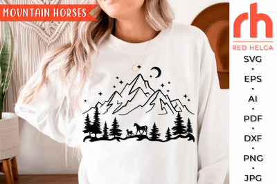 Horses in the Mountains SVG - Outdoor Scene Cut File SVG RedHelgaArt 
