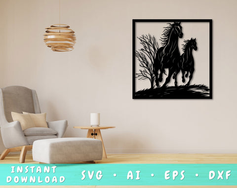 Horses Laser SVG Cut File, Horse Glowforge File, Horses DXF, Horses Wall Art SVG SVG HappyDesignStudio 