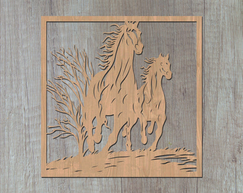 Horses Laser SVG Cut File, Horse Glowforge File, Horses DXF, Horses Wall Art SVG SVG HappyDesignStudio 