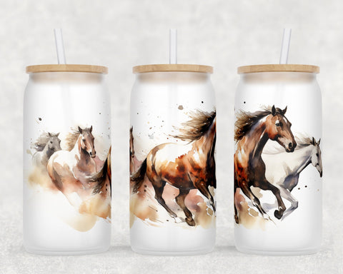 Horses Libbey Glass Can Wraps, 16oz Glass Can Sublimation Designs, Horses Glass Can PNG Files Sublimation HappyDesignStudio 