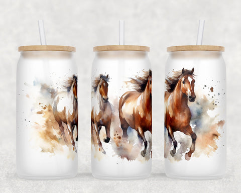 Horses Libbey Glass Can Wraps, 16oz Glass Can Sublimation Designs, Horses Glass Can PNG Files Sublimation HappyDesignStudio 