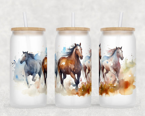 Horses Libbey Glass Can Wraps, 16oz Glass Can Sublimation Designs, Horses Glass Can PNG Files Sublimation HappyDesignStudio 