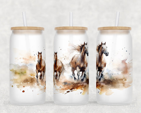 Horses Libbey Glass Can Wraps, 16oz Glass Can Sublimation Designs, Horses Glass Can PNG Files Sublimation HappyDesignStudio 