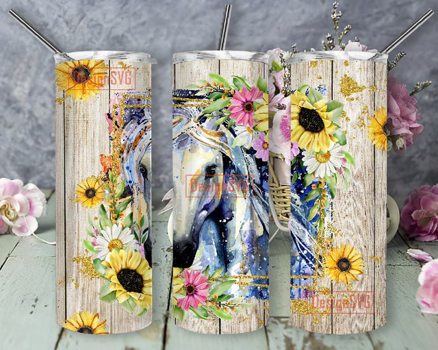 Horses Sunflower 20oz Stainless Steel Skinny Tumbler, Horse Flower Png, Horse Tumbler Design, 20 oz Skinny Tumbler Wrap Horse Tumbler Png Sublimation DesignSVG 