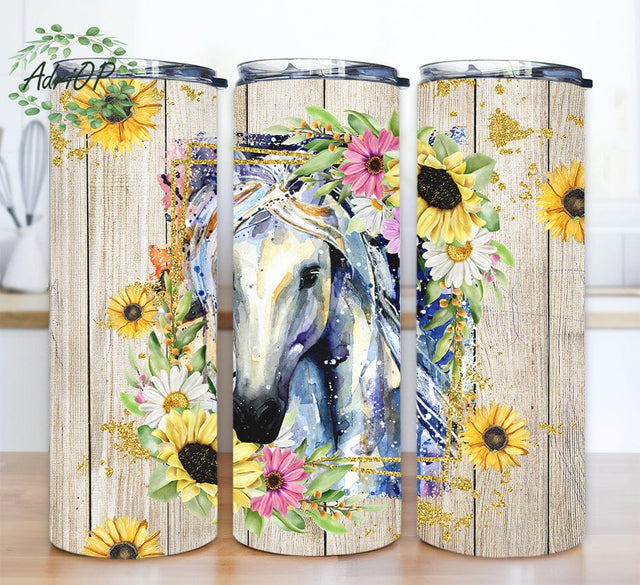 Horses Sunflower 20oz Tumbler Sublimation Design Png, Western Horses Png, Horse Tumbler Png, Horse Png, Cute Horse With Sunflowers Png Sublimation AdriOP 
