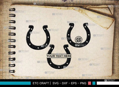 Horseshoe Monogram, Horseshoe Silhouette, Horseshoe SVG, Horseshoe Nails, Nails, Triumph Horseshoe, Western, Cowboy, Shoe, Horse, SB00071 SVG ETC Craft 