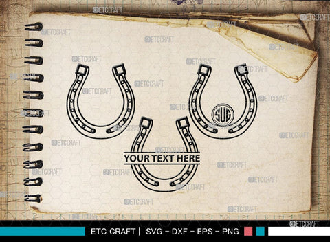 Horseshoe Monogram, Horseshoe Silhouette, Horseshoe SVG, Horseshoe Nails, Nails, Triumph Horseshoe, Western, Cowboy, Shoe, Horse, SB00071 SVG ETC Craft 