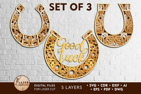 HORSESHOE Set Lucky Cutout SVG Multilayer Laser Cut Files, Paper Cut, 3D Designs, Mini Design Bundles SVG LaserCutano 