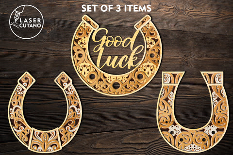 HORSESHOE Set Lucky Cutout SVG Multilayer Laser Cut Files, Paper Cut, 3D Designs, Mini Design Bundles SVG LaserCutano 