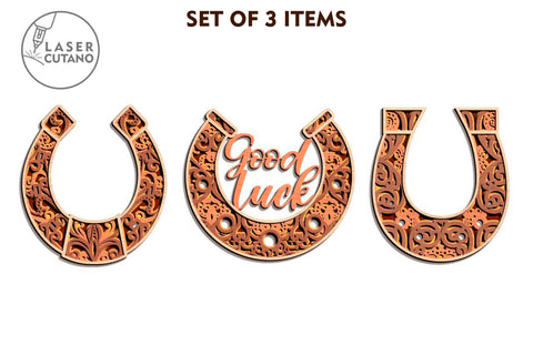 HORSESHOE Set Lucky Cutout SVG Multilayer Laser Cut Files, Paper Cut, 3D Designs, Mini Design Bundles SVG LaserCutano 