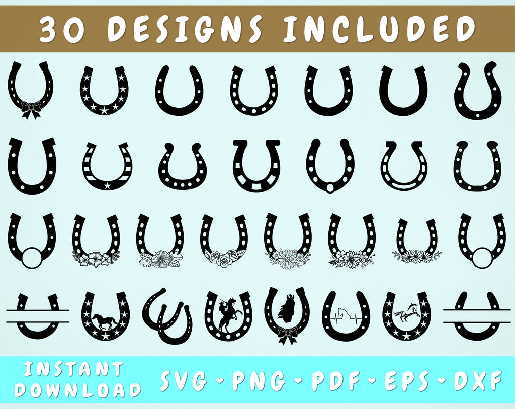 Horseshoe SVG Bundle 30 Designs Floral Horseshoe SVG, Horseshoe Monogram SVG So Fontsy