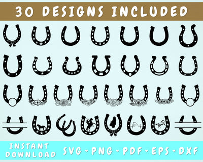 Horseshoe SVG Bundle - 30 Designs - Floral Horseshoe SVG, Horseshoe Monogram SVG SVG HappyDesignStudio 
