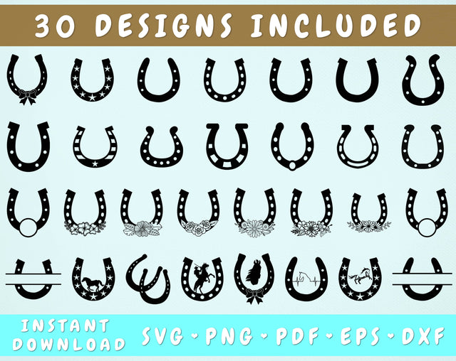 Horseshoe SVG Bundle - 30 Designs - Floral Horseshoe SVG, Horseshoe Monogram SVG SVG HappyDesignStudio 