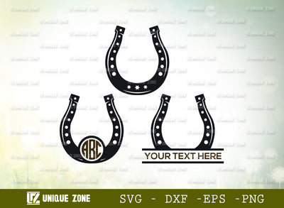 Horseshoe SVG Monogram, Good Luck Svg, Lucky Svg, Monogram Frame, Equestrian, Horseshoe Roses, Circle Monogram, Split Monogram, SVG Unique Zone 