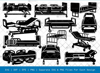 Hospital Bed Silhouette, Electric ICU Bed SVG, Electric Hospital Bed Svg, Patient Bed Svg, Hospital Equipment Bundle, SB00997 SVG ETC Craft 