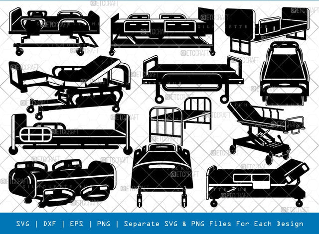 Hospital Bed Silhouette, Electric ICU Bed SVG, Electric Hospital Bed Svg, Patient Bed Svg, Hospital Equipment Bundle, SB00997 SVG ETC Craft 