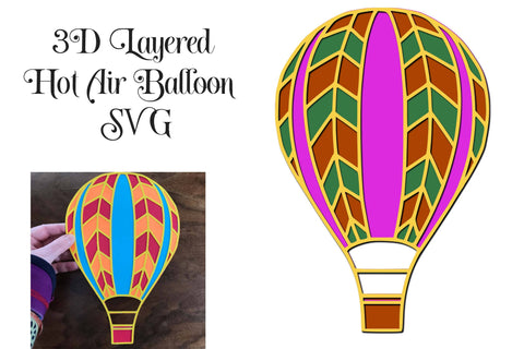 Hot Air Balloon 3D Layered SVG file - Paper Cutting SVG Digital Honeybee 